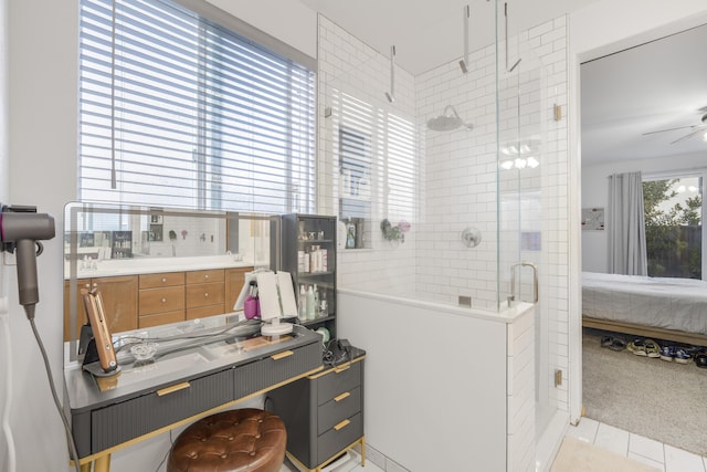 1010 Tranquillion Ct, Lompoc, CA 93436 - bathroom featuring ensuite bathroom, a shower stall, tile patterned floors, and ceiling fan