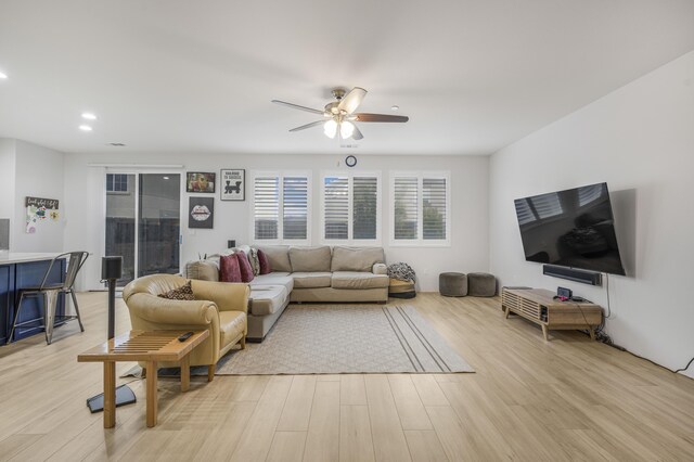 1010 Tranquillion Ct, Lompoc, CA 93436 - living area with light wood-type flooring, a ceiling fan, and recessed lighting