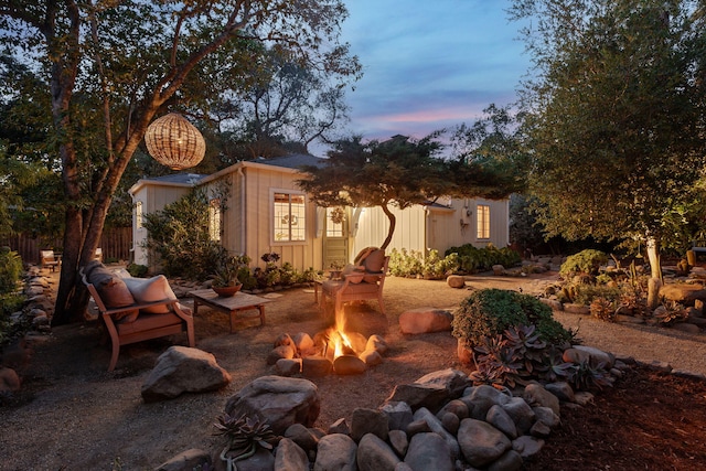 view of patio / terrace featuring a fire pit