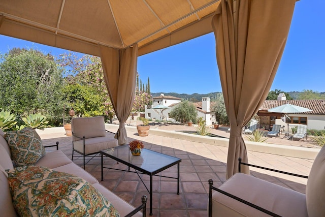 10971 Alto Ct, Oak View, CA 93022 - view of patio / terrace with outdoor lounge area, a gazebo, and a mountain view