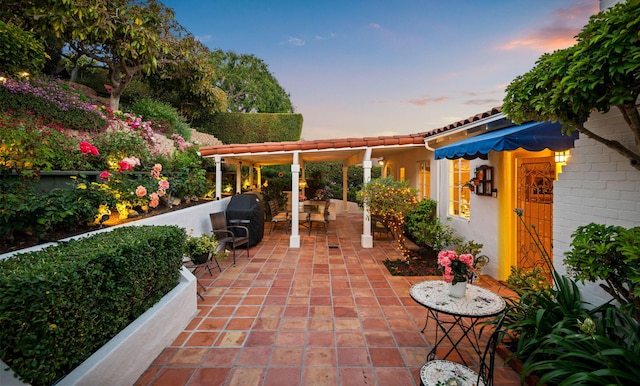 170 Loma Media Rd, Santa Barbara, CA 93103 - patio terrace at dusk featuring a patio area and grilling area