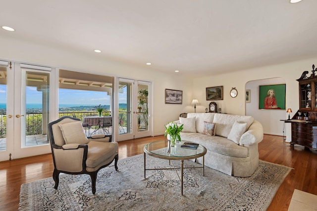 170 Loma Media Rd, Santa Barbara, CA 93103 - living area with recessed lighting, arched walkways, and wood finished floors