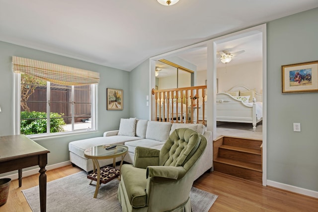 170 Loma Media Rd, Santa Barbara, CA 93103 - living area with ceiling fan and wood finished floors