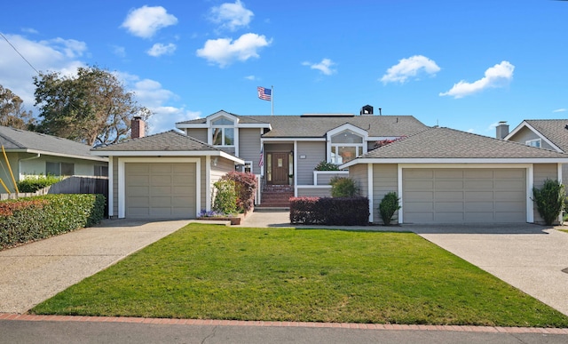 5529 Calle Arena, Carpinteria, CA 93013 - split level home featuring concrete driveway, a front lawn, and a garage