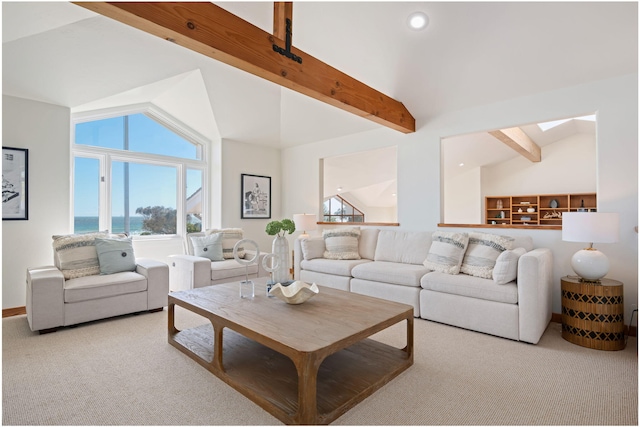 5529 Calle Arena, Carpinteria, CA 93013 - living area with carpet flooring, recessed lighting, and a water view