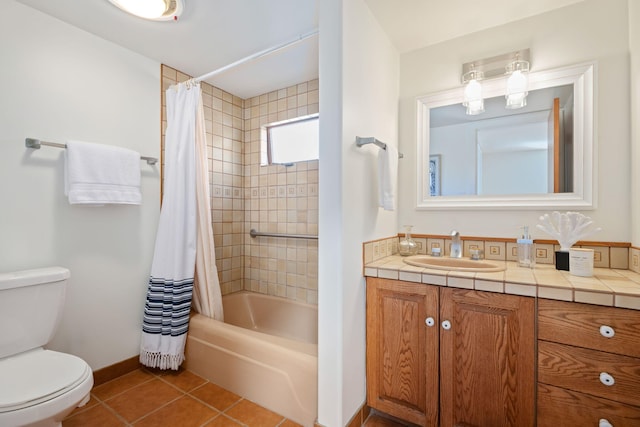 5529 Calle Arena, Carpinteria, CA 93013 - bathroom featuring vanity, toilet, shower / bath combo, tile patterned floors, and baseboards