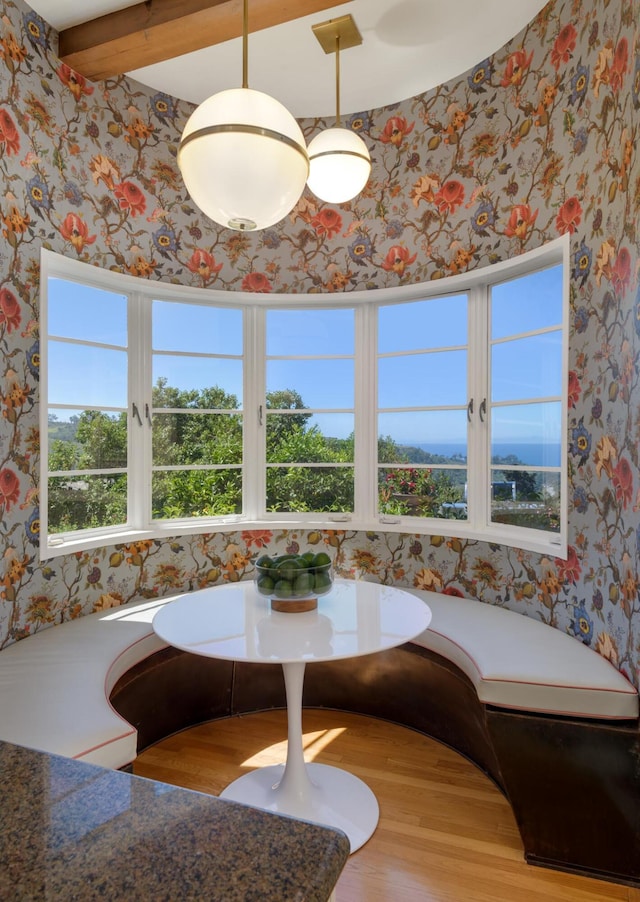 7200 Casitas Pass Rd, Carpinteria, CA 93103 - dining space featuring wallpapered walls, wood finished floors, and breakfast area
