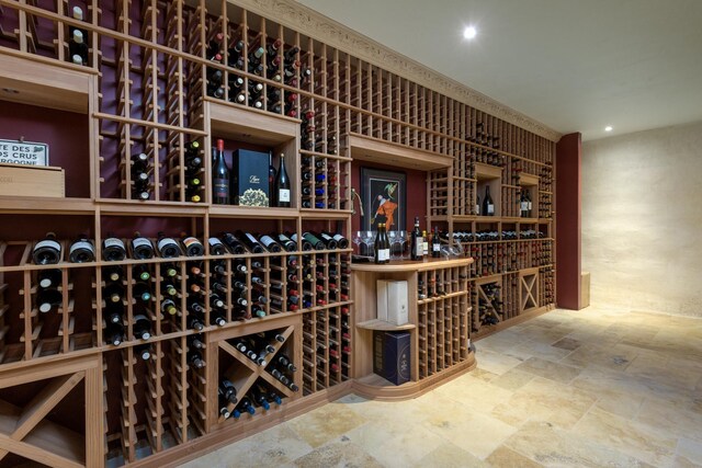7200 Casitas Pass Rd, Carpinteria, CA 93103 - wine area with stone finish flooring and recessed lighting