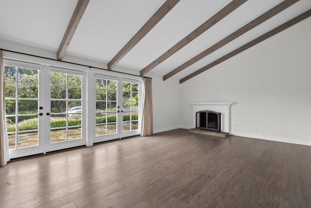 919 Aleeda Ln, Santa Barbara, CA 93108 - unfurnished living room featuring french doors, a fireplace, and dark wood-type flooring