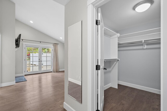 919 Aleeda Ln, Santa Barbara, CA 93108 - spacious closet with wood finished floors, french doors, and lofted ceiling