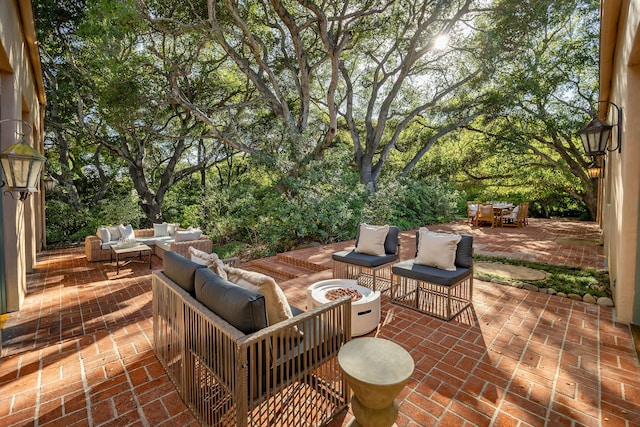 603 Juan Crespi Ln, Montecito, CA 93108 - view of patio / terrace with an outdoor living space with a fire pit and outdoor dining space