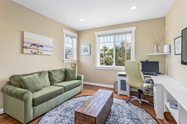 5049 Via Lara Ln, Santa Barbara, CA 93111 - office area featuring wood finished floors, baseboards, and recessed lighting
