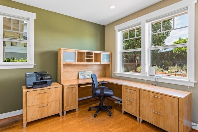 5049 Via Lara Ln, Santa Barbara, CA 93111 - office area with light wood-style floors and recessed lighting