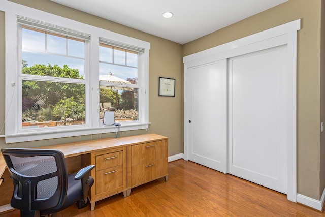 5049 Via Lara Ln, Santa Barbara, CA 93111 - office with light wood finished floors, baseboards, and recessed lighting