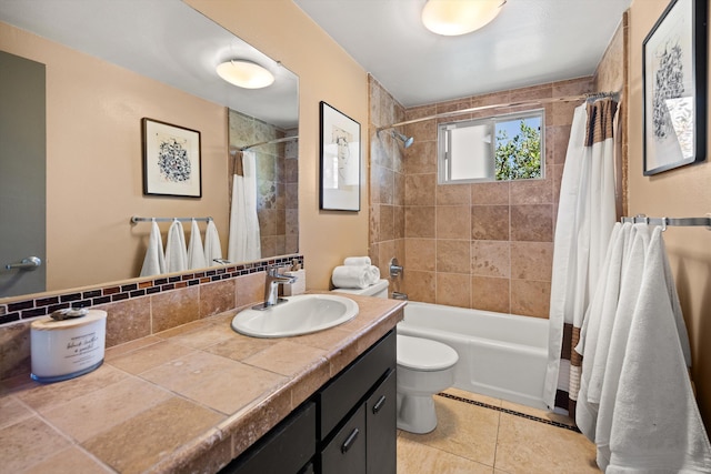 840 Cheltenham Rd, Santa Barbara, CA 93105 - full bath with toilet, shower / bathtub combination with curtain, tile patterned flooring, and vanity