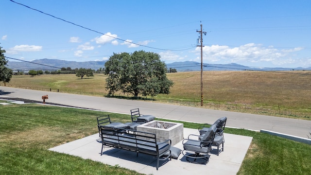 1311 Meadowvale Rd, Santa Ynez, CA 93460 - view of patio / terrace featuring a mountain view and a fire pit
