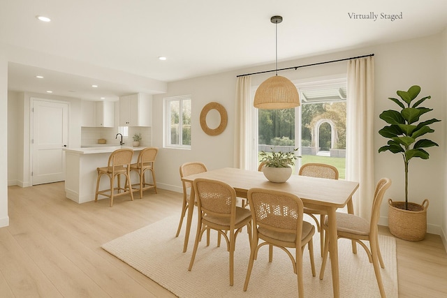 246 3rd St, Solvang, CA 93463 - dining area with light wood-style flooring, baseboards, and recessed lighting