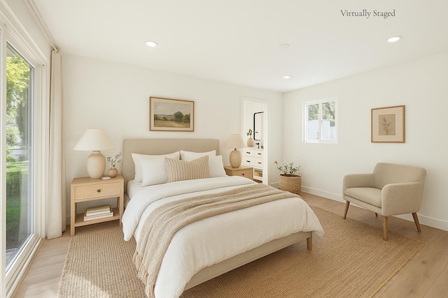 246 3rd St, Solvang, CA 93463 - bedroom featuring light wood-style floors, baseboards, and recessed lighting