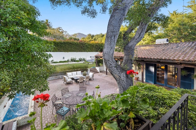 725 Ashley Rd, Montecito, CA 93108 - view of patio / terrace featuring an outdoor hangout area and a mountain view