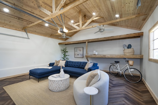 510 Miramonte Dr, Santa Barbara, CA 93109 - living area with baseboards, wooden ceiling, recessed lighting, and ceiling fan