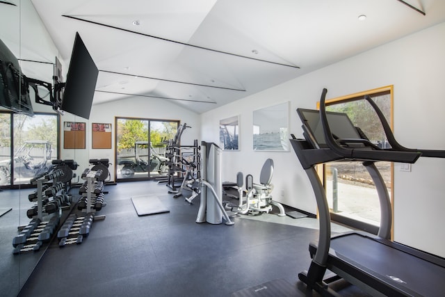 5399 Baseline Ave, Santa Ynez, CA 93460 - gym featuring vaulted ceiling