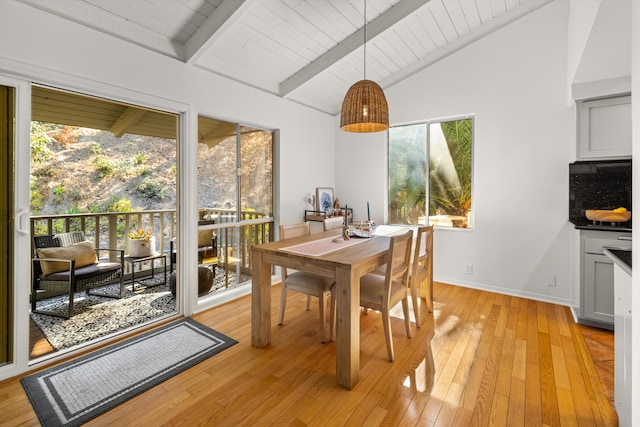 2648 State St Unit 32, Santa Barbara, CA 93105 - dining area featuring baseboards, wooden ceiling, and light wood finished floors