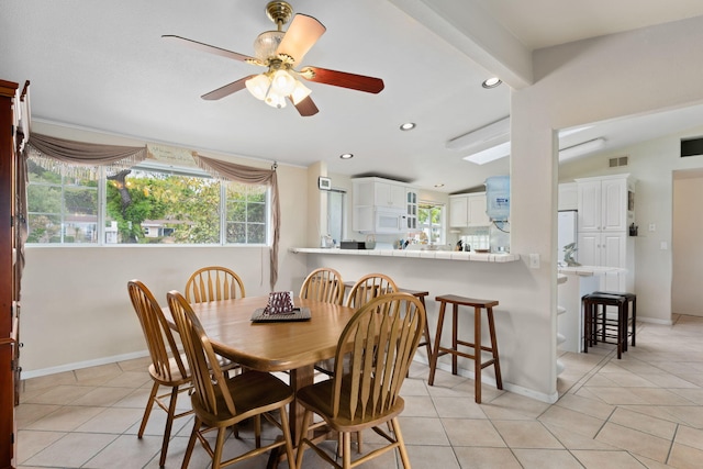 5671 Cathedral Oaks Rd, Goleta, CA 93117 - dining area with recessed lighting, baseboards, a ceiling fan, and light tile patterned floors