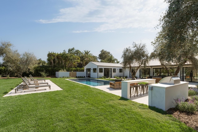 99 Sierra Vista Rd, Santa Barbara, CA 93108 - back of property featuring a patio area, an outdoor pool, and a yard