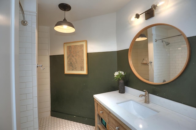 227 Menlo Dr, Buellton, CA 93427 - bathroom featuring vanity, tiled shower, and tile patterned flooring