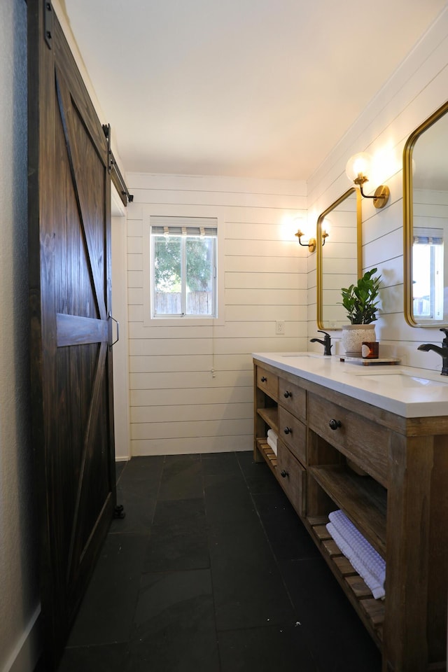 227 Menlo Dr, Buellton, CA 93427 - bathroom with double vanity and wood walls