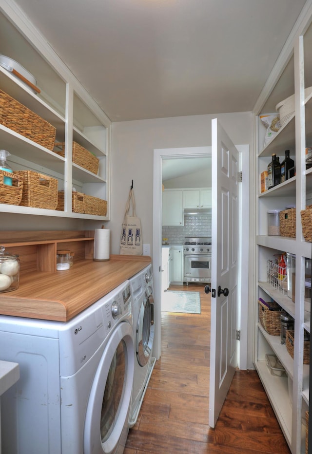 227 Menlo Dr, Buellton, CA 93427 - washroom with independent washer and dryer and dark wood-type flooring