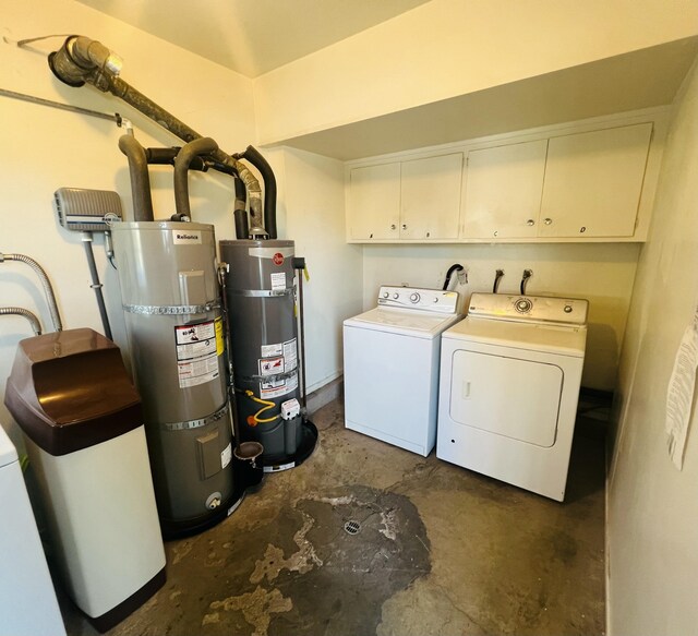 459 Linfield Pl, Goleta, CA 93117 - washroom featuring strapped water heater, washing machine and clothes dryer, and cabinet space
