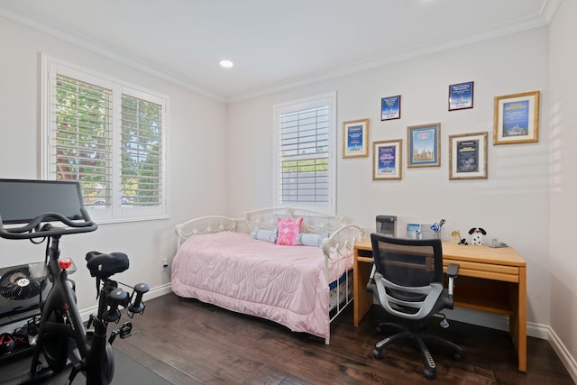 4538 Marrisa Way, Camarillo, CA 93012 - bedroom with multiple windows, dark wood-style floors, baseboards, ornamental molding, and recessed lighting
