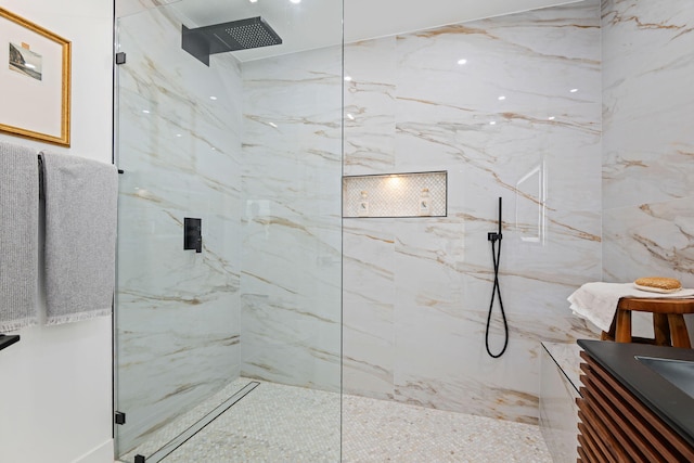 7352 Elmhurst Pl, Goleta, CA 93117 - bathroom featuring a marble finish shower and vanity