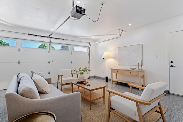 7352 Elmhurst Pl, Goleta, CA 93117 - living room featuring a garage, baseboards, and recessed lighting