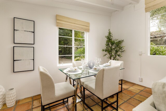 924 Garden St Unit F, Santa Barbara, CA 93101 - dining room featuring beamed ceiling
