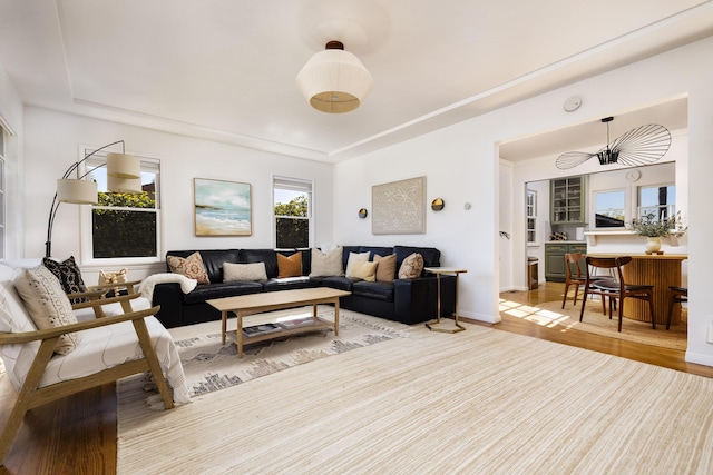 355 Palisades Dr, Santa Barbara, CA 93109 - living area with wood finished floors, plenty of natural light, a raised ceiling, and baseboards