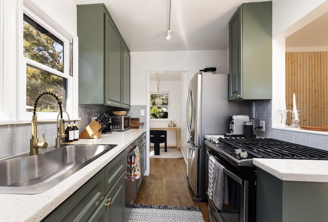 355 Palisades Dr, Santa Barbara, CA 93109 - kitchen featuring gas stove, a sink, and green cabinets