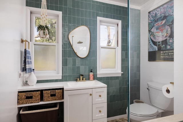 355 Palisades Dr, Santa Barbara, CA 93109 - bathroom with tile walls, toilet, and vanity