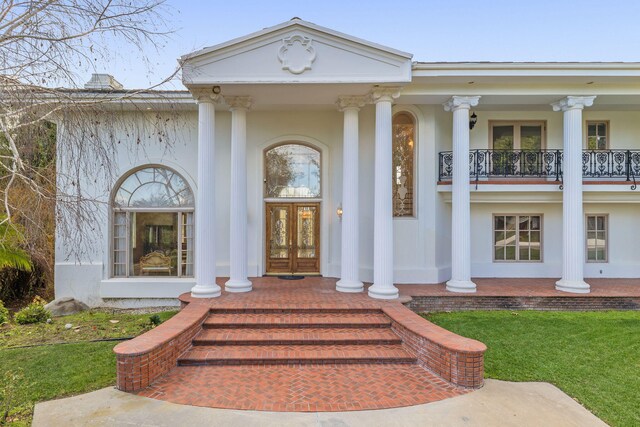 5287 N Creston Ln, Somis, CA 93066 - entrance to property with french doors, a porch, and a balcony