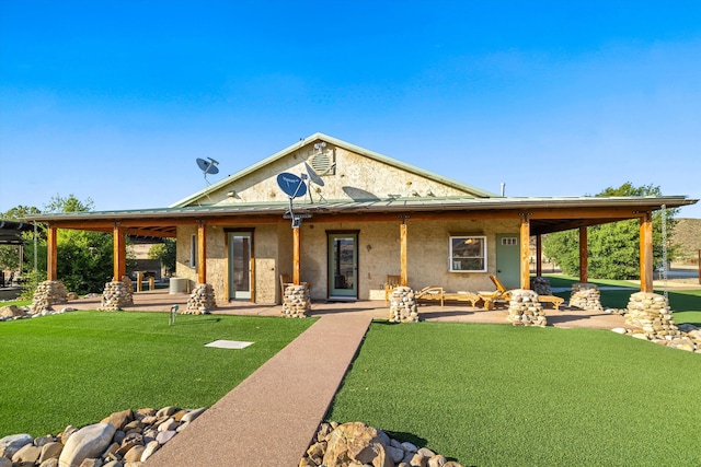 13750 Cuyama Hwy, Cuyama, CA 93461 - rear view of property with a patio, stucco siding, and a lawn