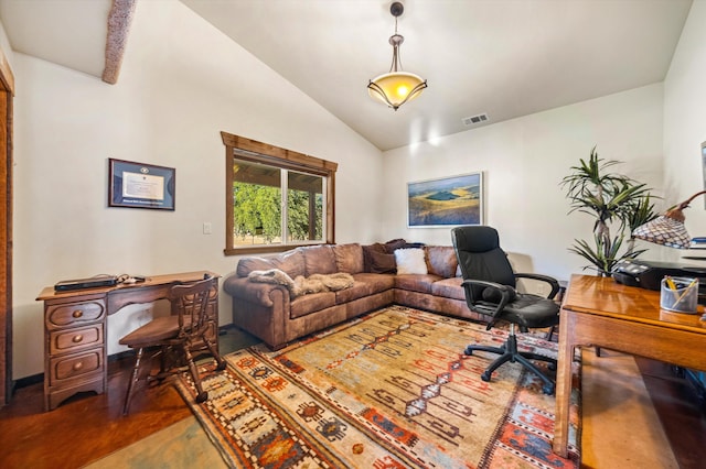 13750 Cuyama Hwy, Cuyama, CA 93461 - office featuring vaulted ceiling and concrete flooring