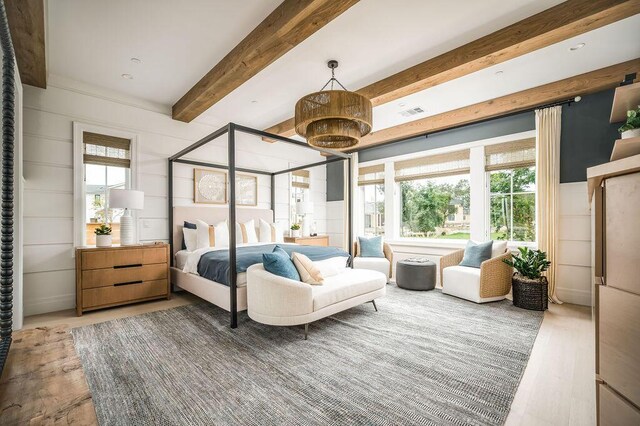 123 Polo Way, Santa Barbara, CA 93013 - bedroom with beamed ceiling and wood finished floors