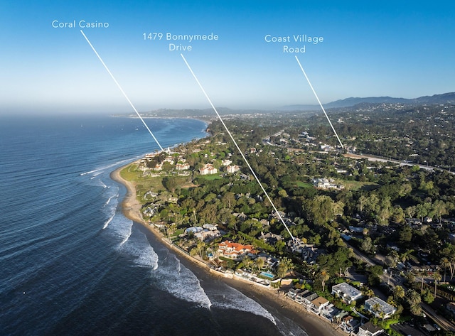 1479 Bonnymede Dr, Santa Barbara, CA 93108 - aerial view of property and surrounding area featuring a water and mountain view