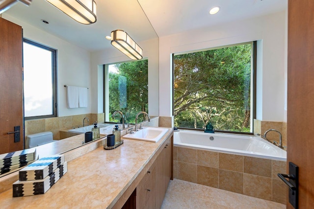 356 Woodley Rd, Montecito, CA 93108 - full bathroom featuring plenty of natural light, a garden tub, and vanity
