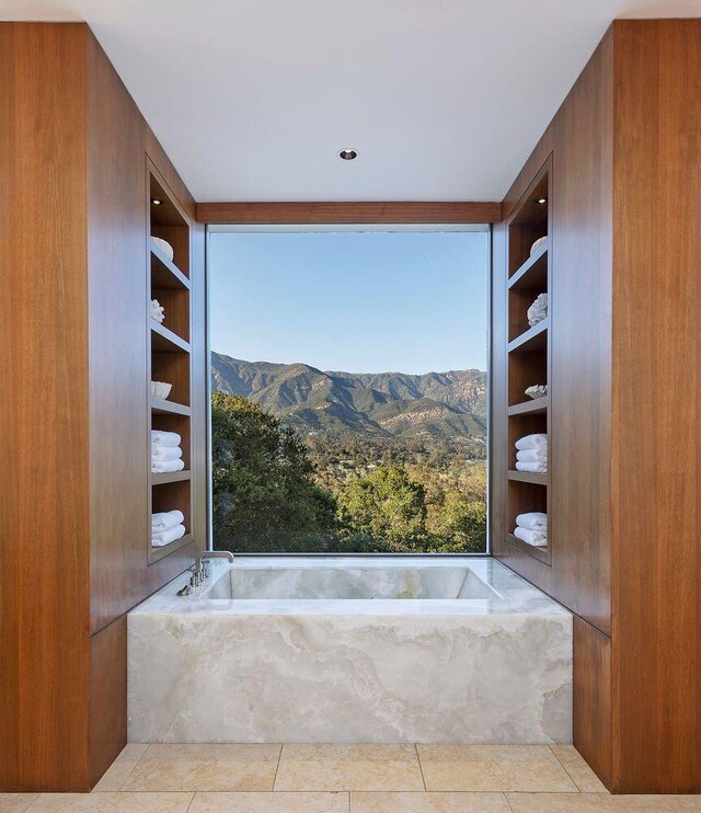 356 Woodley Rd, Montecito, CA 93108 - bathroom with a garden tub, a mountain view, and tile patterned floors
