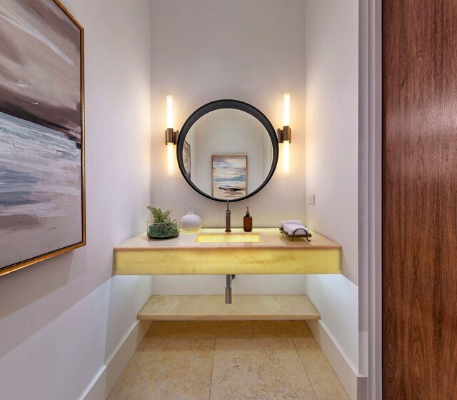 356 Woodley Rd, Montecito, CA 93108 - bathroom with a sink, baseboards, and tile patterned floors