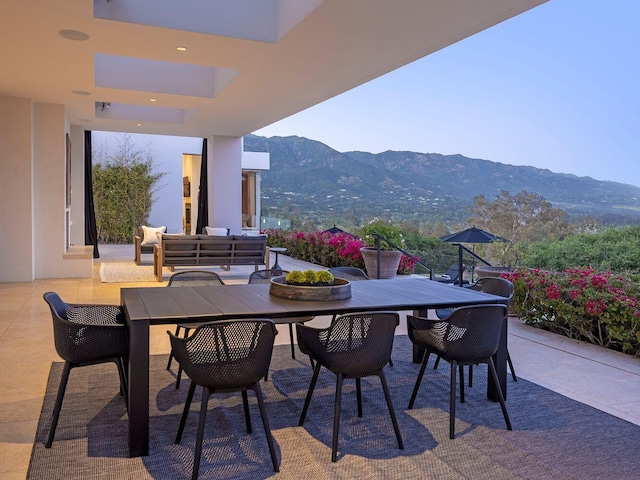 356 Woodley Rd, Montecito, CA 93108 - view of patio / terrace with a mountain view, outdoor dining space, and an outdoor hangout area