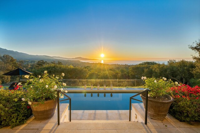 356 Woodley Rd, Montecito, CA 93108 - pool at dusk featuring a mountain view