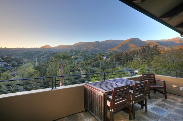 62 Canon View Rd, Montecito, CA 93108 - view of patio featuring a balcony, a mountain view, and a forest view
